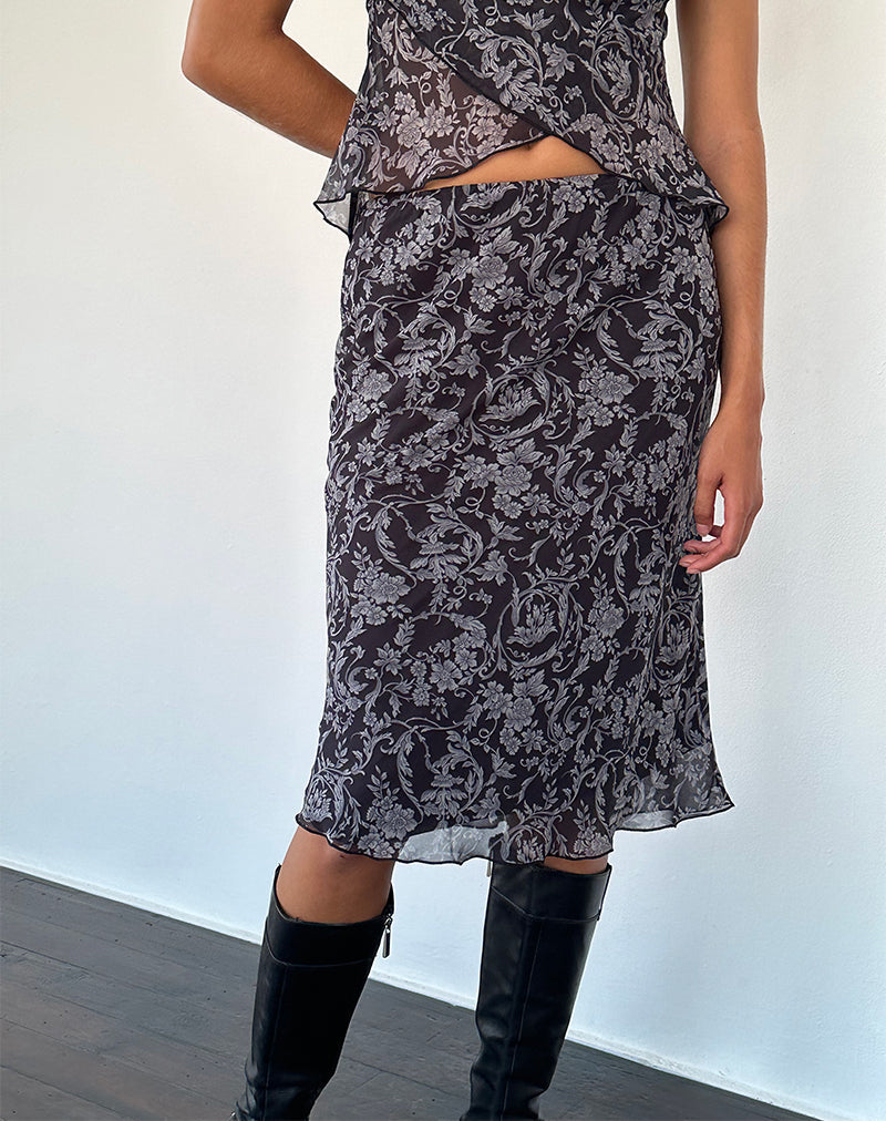 Abetzi Falda Midi en Estampado Barroco Negro