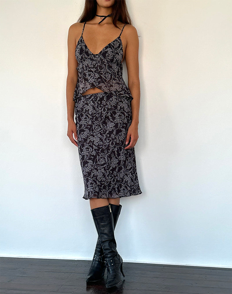 Abetzi Falda Midi en Estampado Barroco Negro