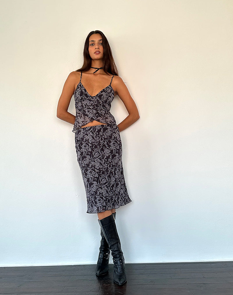 Imagen de Abetzi Falda midi en estampado barroco negro