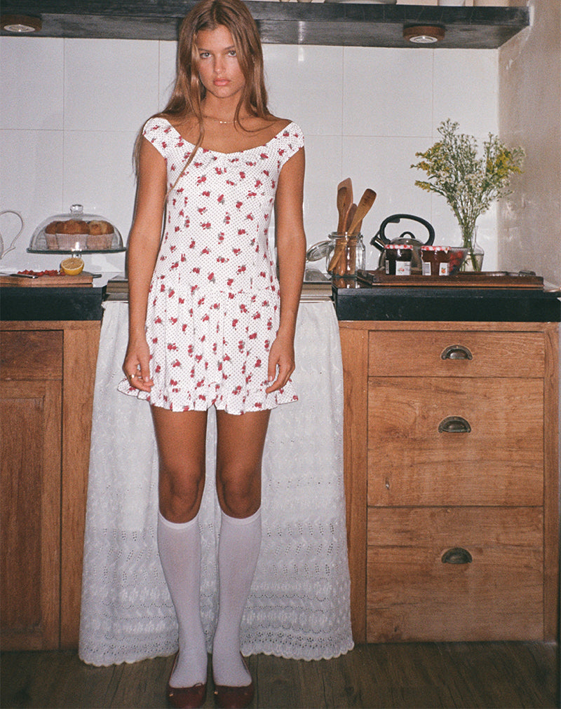 Imagen de Aca Bardot Mini Dress in White Rose Polka