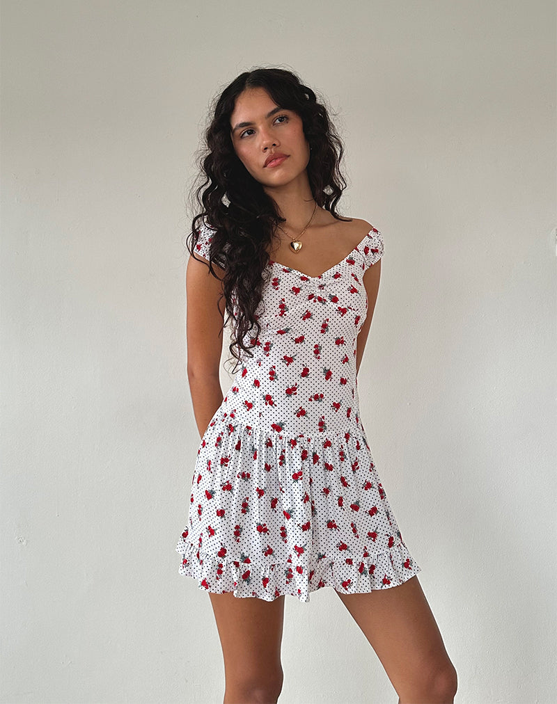 Imagen de Aca Bardot Mini Dress in White Rose Polka