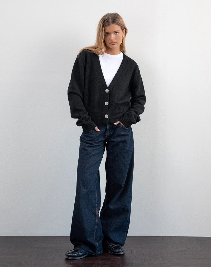 Chaqueta de punto Acera negra con botones florales plateados