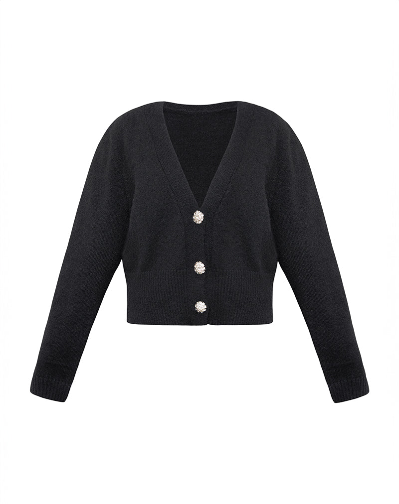 Imagen de Acera Chaqueta de punto negra con botones florales plateados