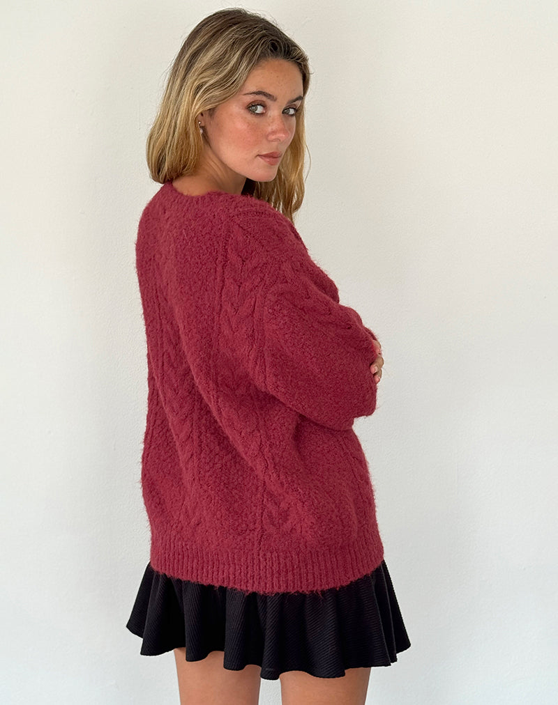 Imagen de Aceso Cardigan en Brush Knit Borgoña