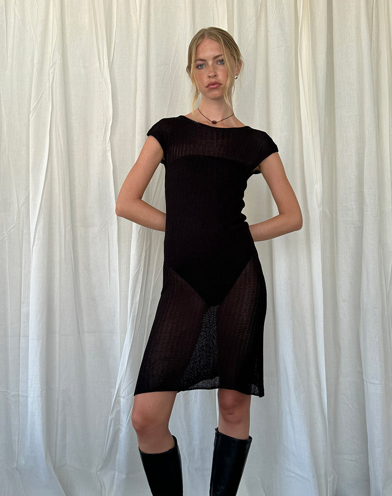 Vestido Adeline Midi de punto elástico ancho Negro