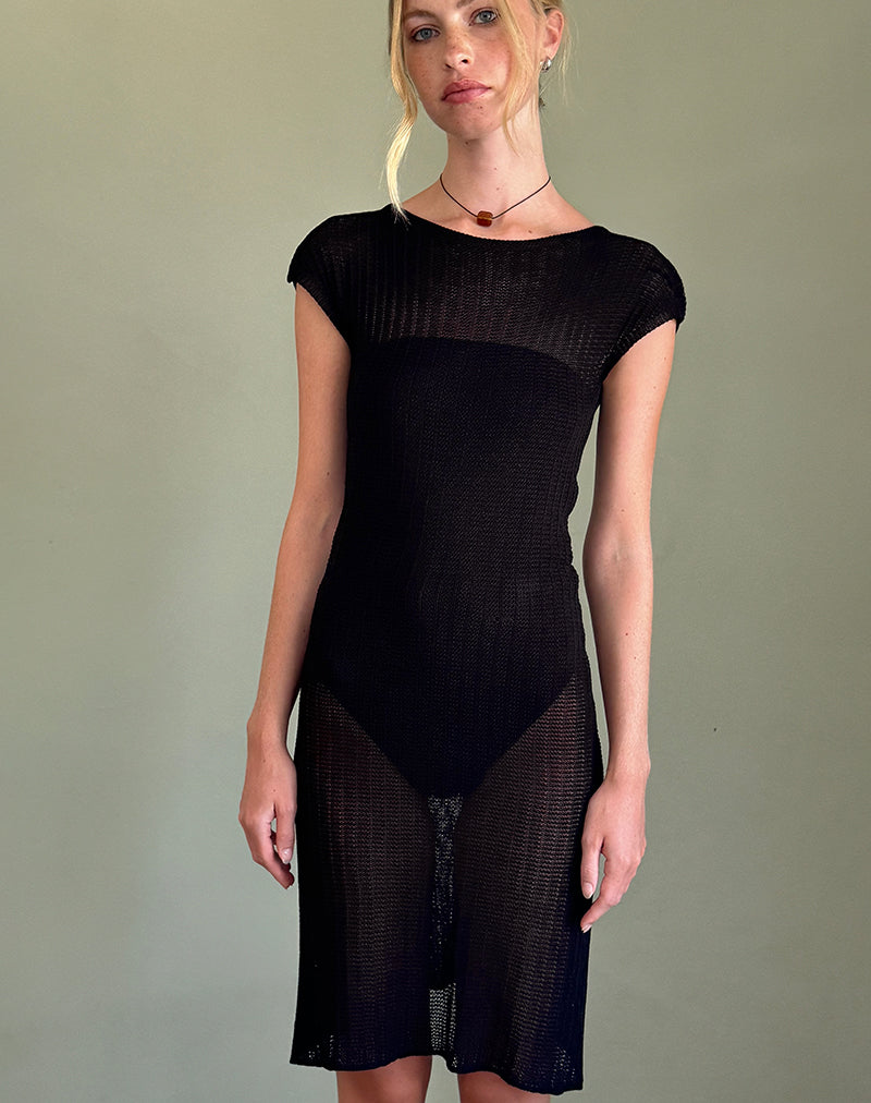 Vestido Adeline Midi de punto elástico ancho Negro