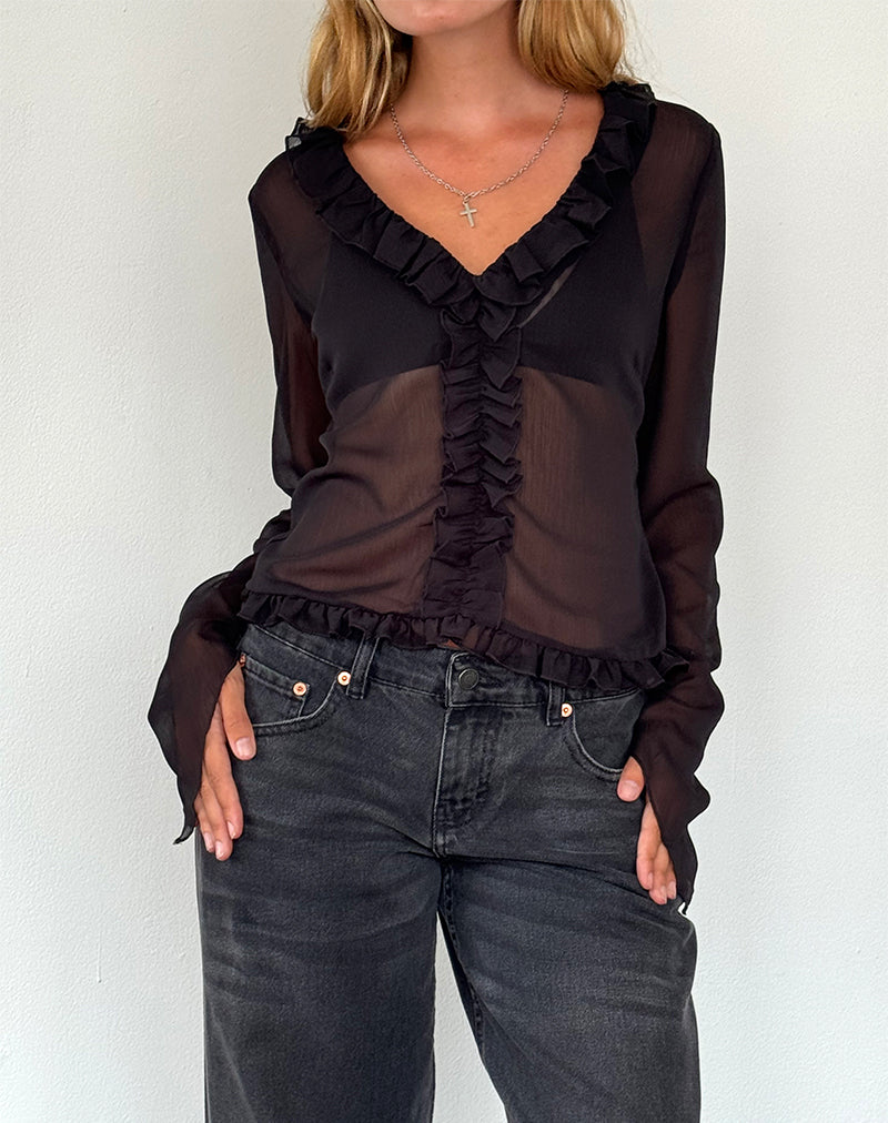 Top de volantes Adriana de gasa negro