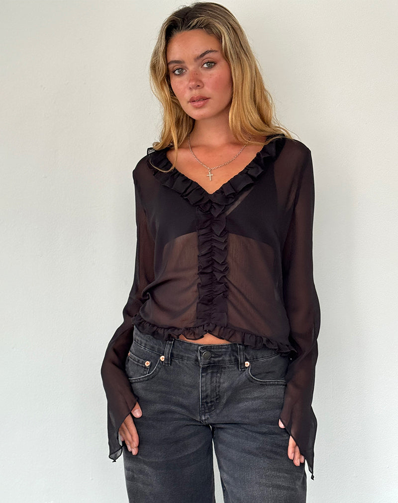 Imagen de Adriana Ruffle Top in Chiffon Negro