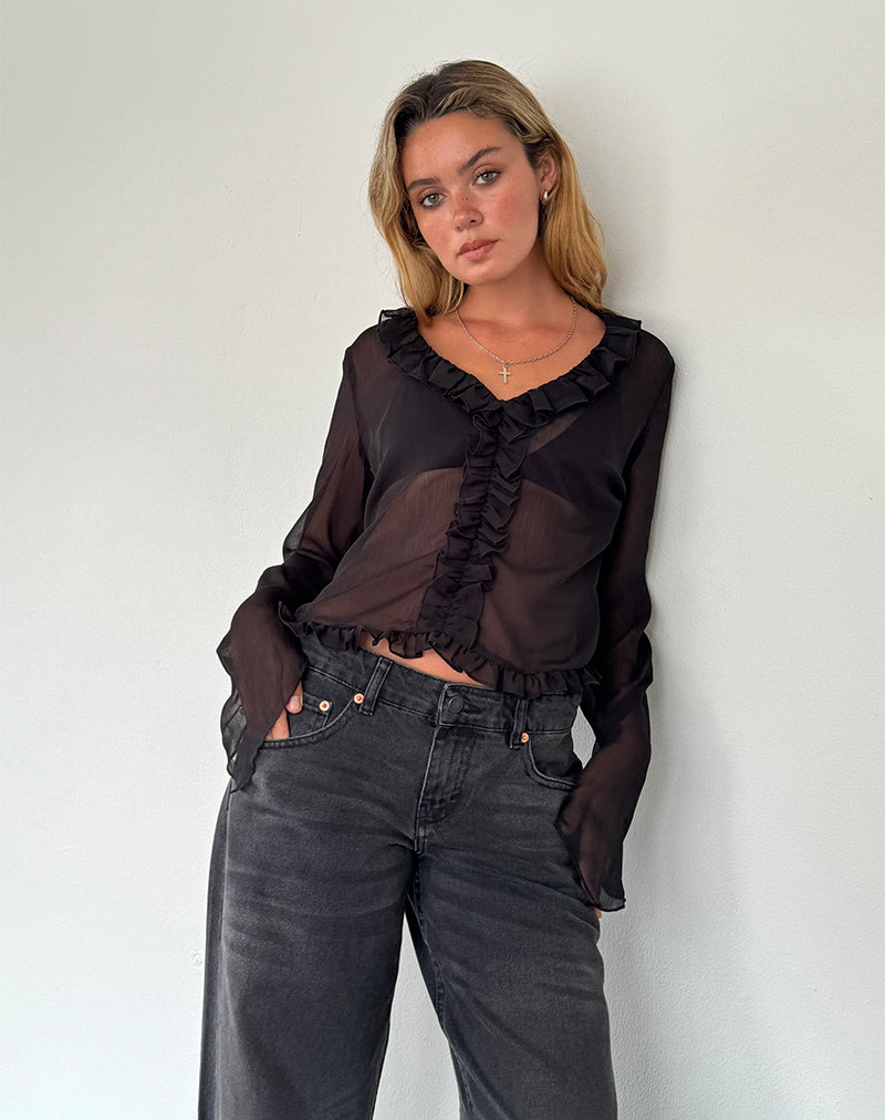 Top de volantes Adriana de gasa negro