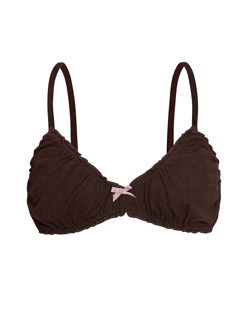 Image of Sujetador Laina en Jersey Chocolate con Lazo Rosa