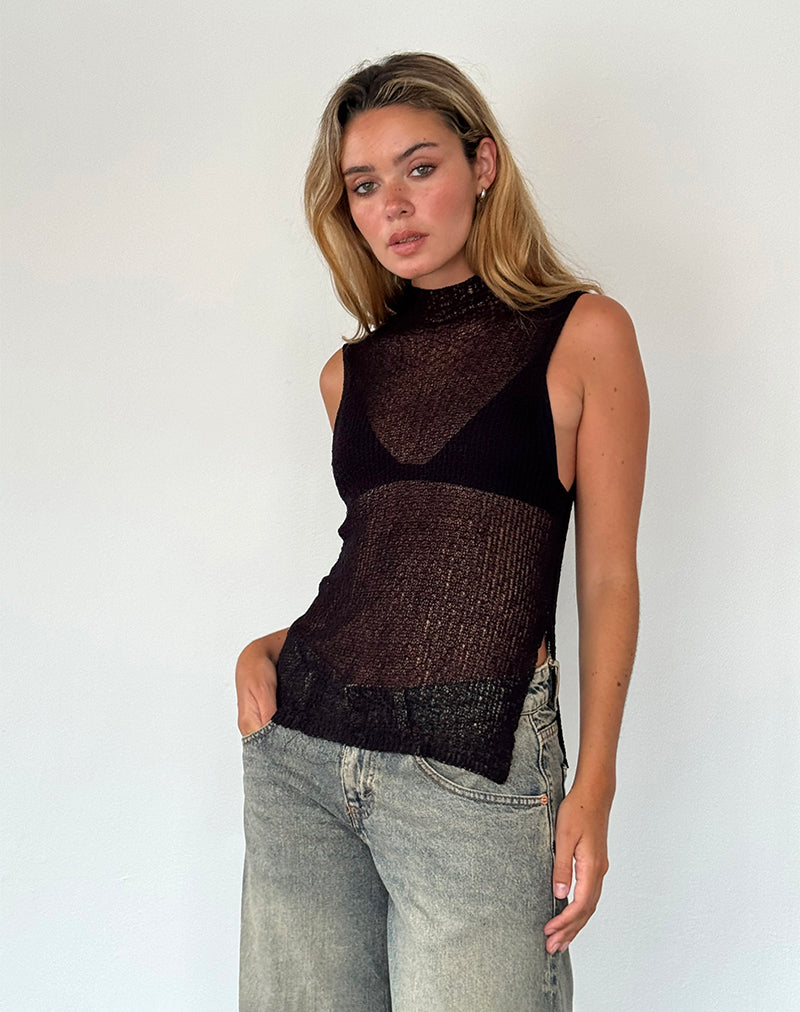 Agnes Camiseta de punto sin mangas en negro
