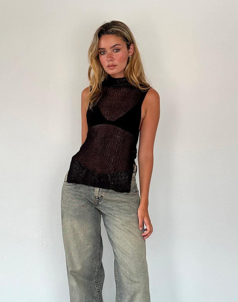 Agnes Camiseta de punto sin mangas en negro