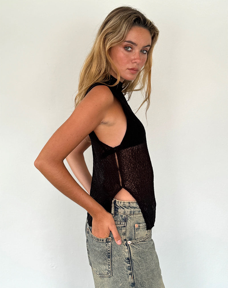 Imagen de Agnes Camiseta sin mangas de punto transparente en negro