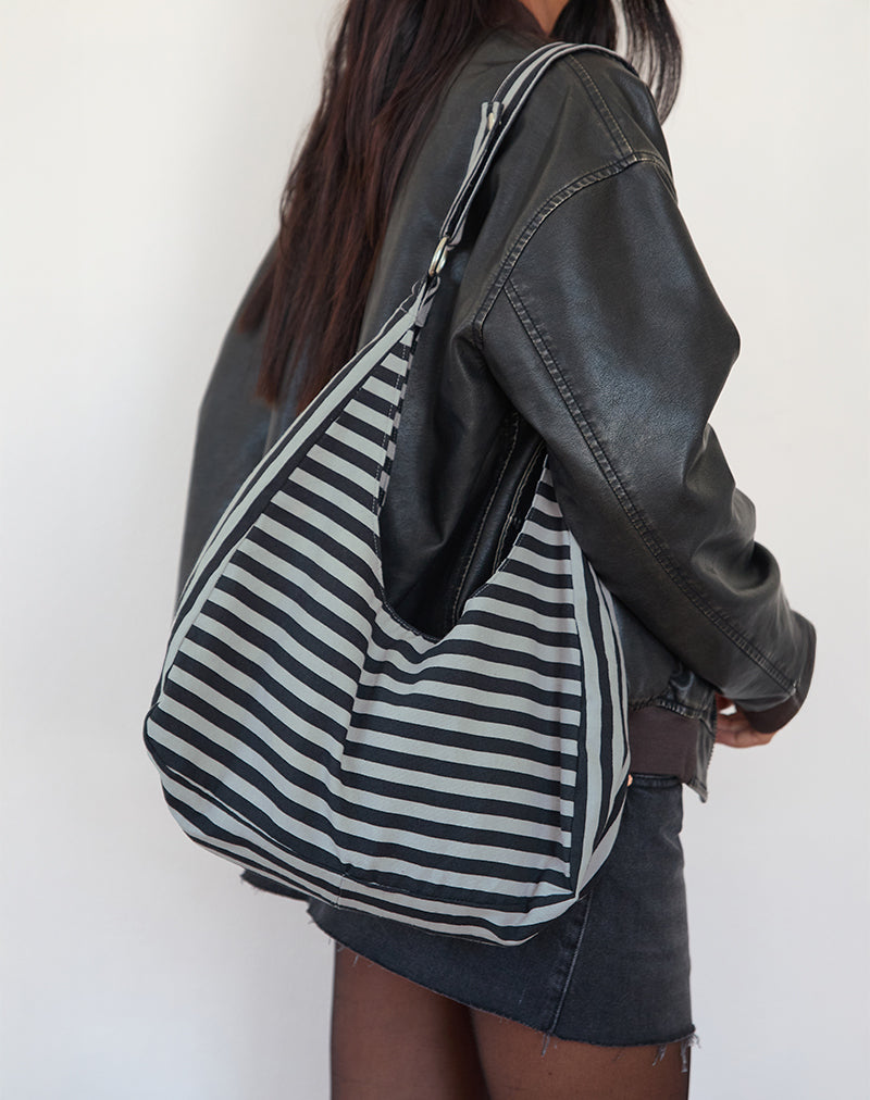 Bolso Aimi de rayas grises y negras