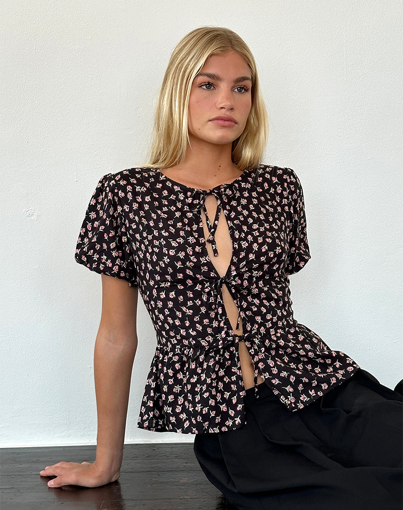 Imagen de Ajasi Blusa en Rojo Rosa Ditsy Negro