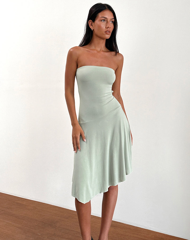 Vestido Akira Bandeau Midi en Slinky Sage