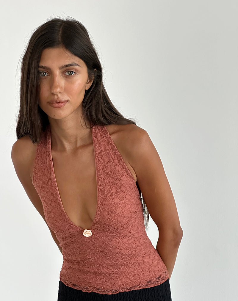 Imagen de Aksa Top de encaje con cuello redondo Rosa marchita