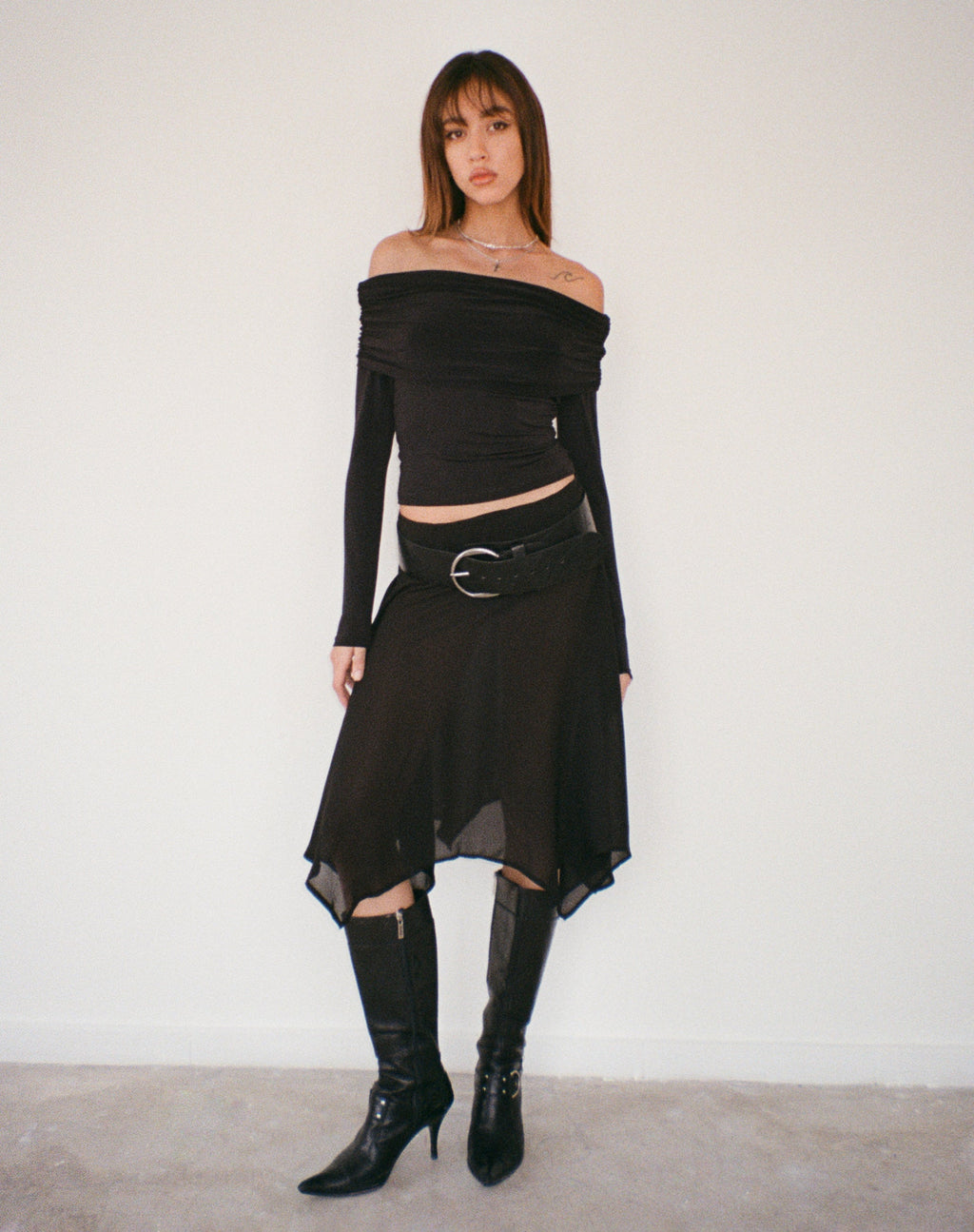 Falda Albertha Midi de gasa Negra