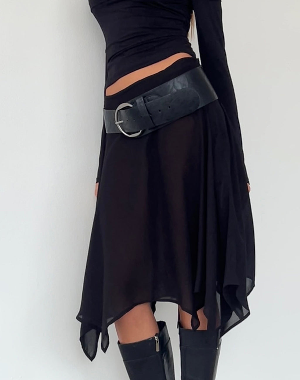 Falda Albertha Midi de gasa Negra