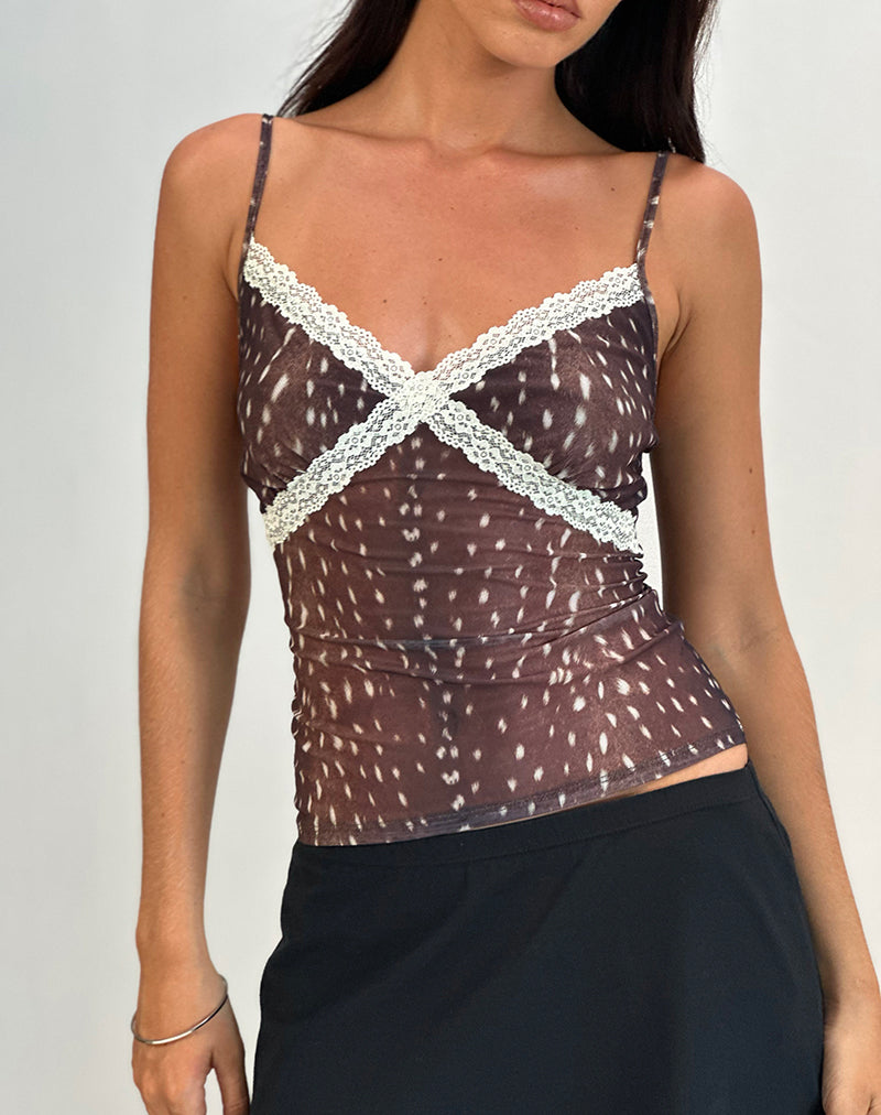 Camiseta de tirantes Alcesta de malla con estampado de ciervo Marrón