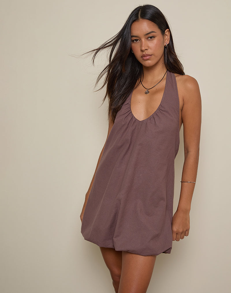 Imagen de Alcinder Mini Vestido de Lino en Topo Profundo