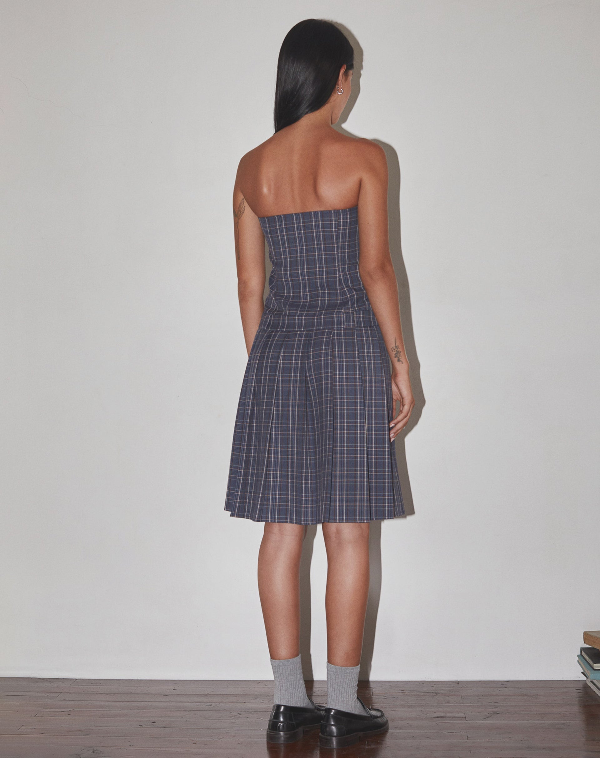 Imagen de Aldari Bandeau Midi Dress Tailoring Navy Check