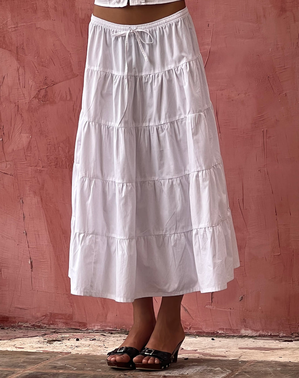 Izumi Falda Midi en Popelín Blanco