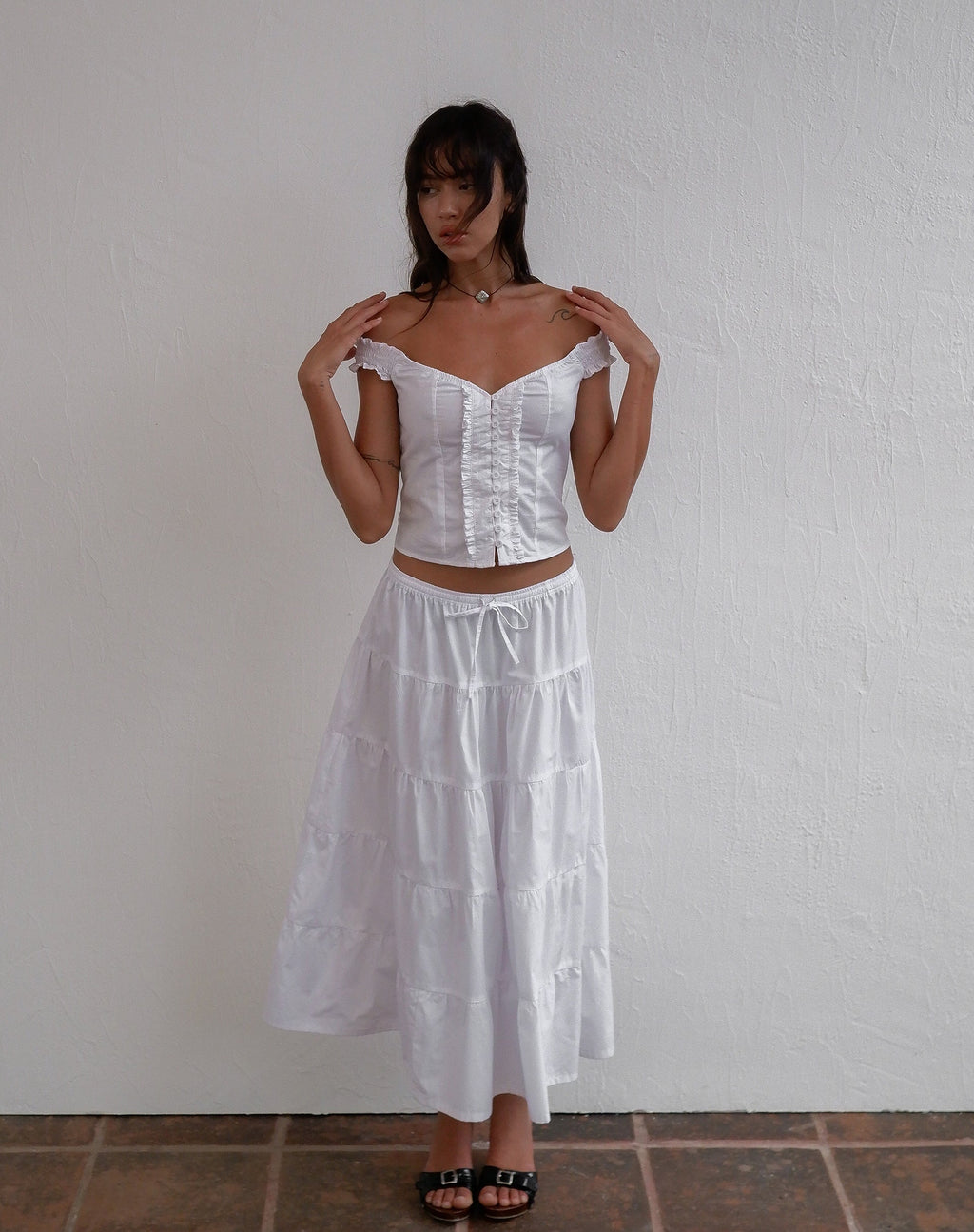 Izumi Falda Midi en Popelín Blanco