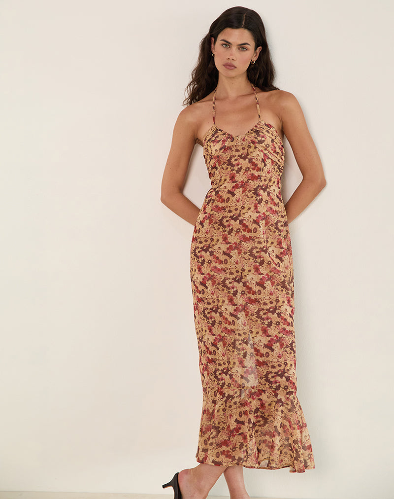 Imagen de Alette Maxi Vestido Cuello Haltern en Chiffon Flor Oxidada