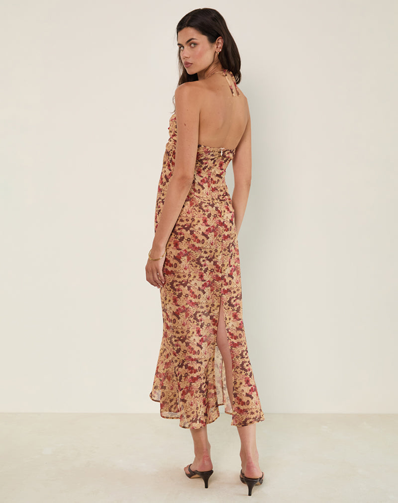 Imagen de Alette Maxi Vestido Cuello Haltern en Chiffon Flor Oxidada