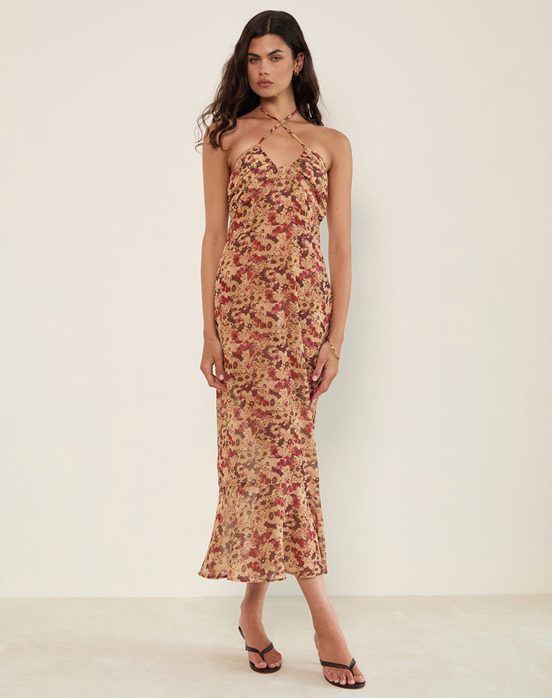Imagen de Alette Maxi Vestido Cuello Haltern en Chiffon Flor Oxidada