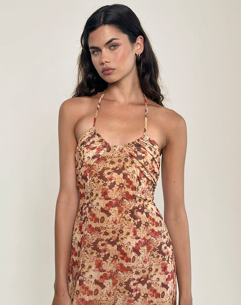 Imagen de Alette Maxi Vestido Cuello Haltern en Chiffon Flor Oxidada