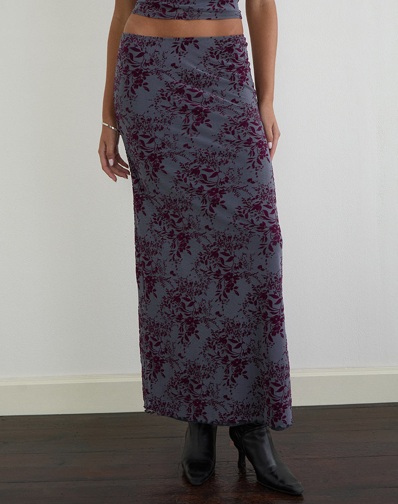 Alfreda Maxi Skirt in Fine Leaf Flock Smoke Grey