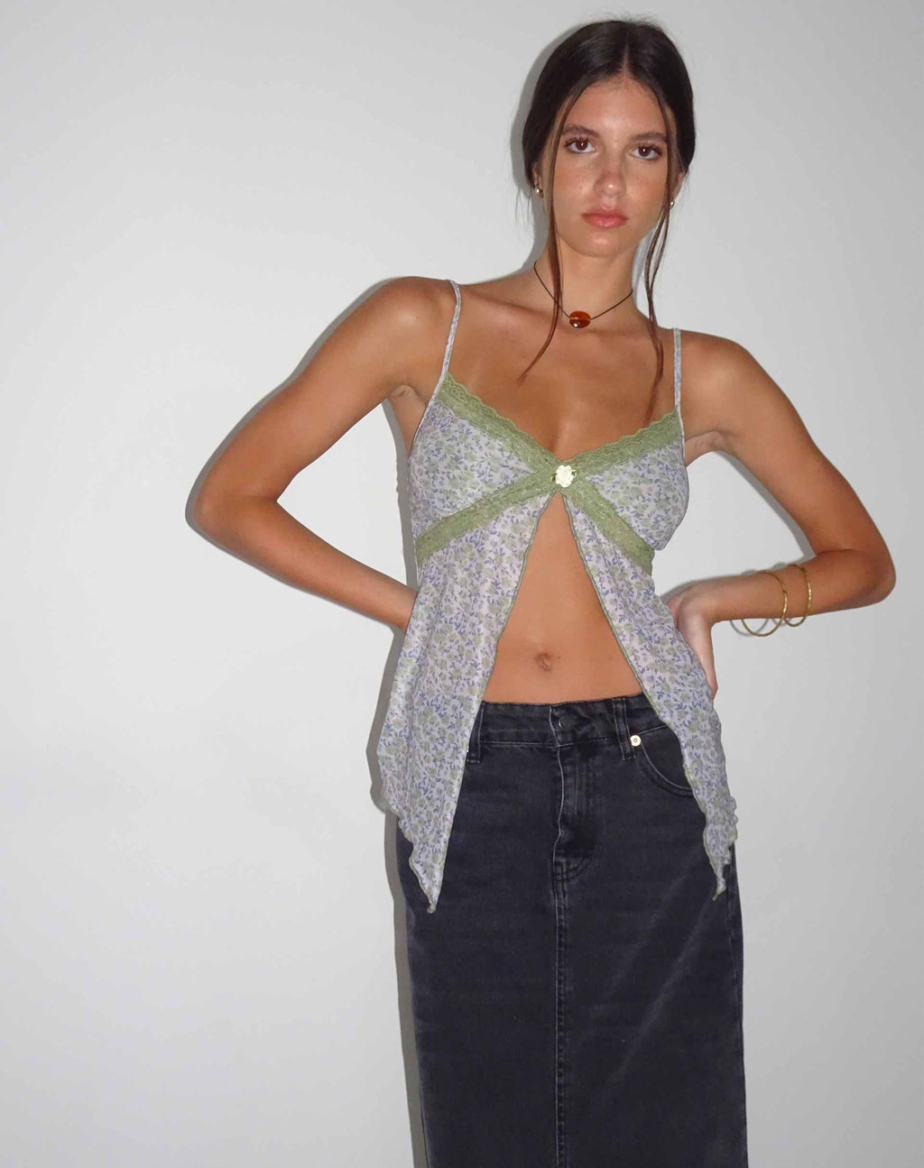 Top Aliqa Mesh Butterfly en rosa primavera verde