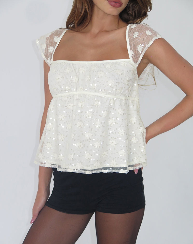Top Aloysia en encaje de lentejuelas marfil