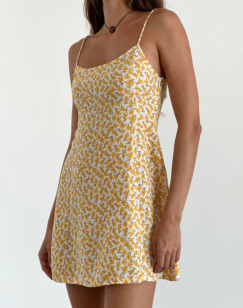 Imagen del minivestido Alvary en amarillo Cosmos Garden