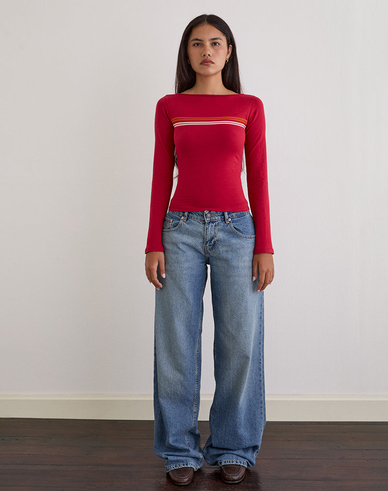 Amabon Long Sleeve Top in Adrenaline Red Stripe