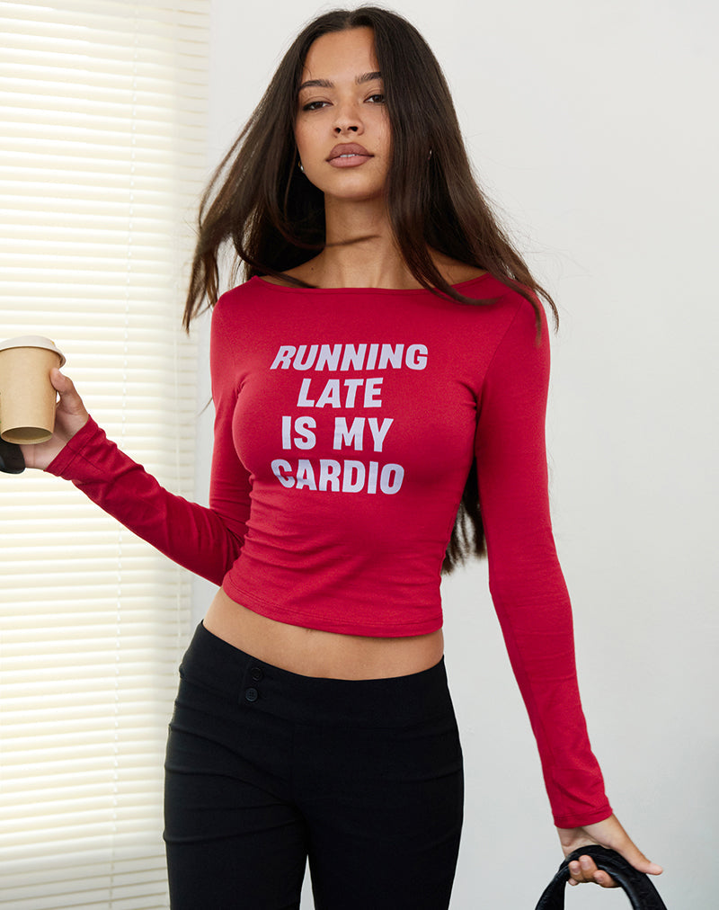Camiseta de manga larga Amabon en rojo Adrenaline con eslogan Running Late