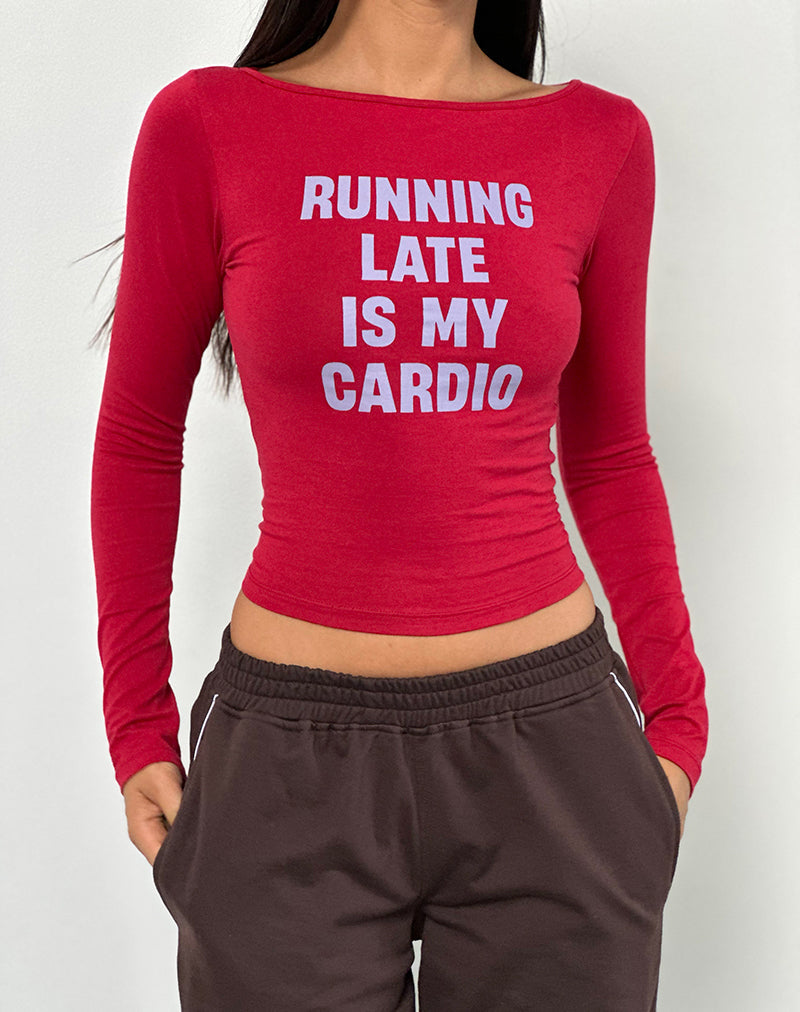 Camiseta de manga larga Amabon en rojo Adrenaline con eslogan Running Late