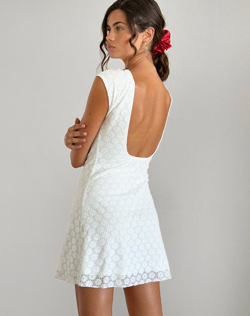 Mini Vestido Ambu de Encaje Floral Marfil