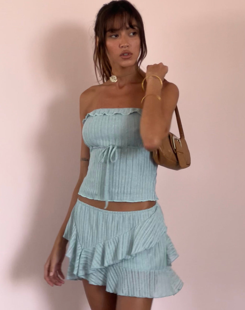 Minifalda con dobladillo de volantes Anis en azul empolvado