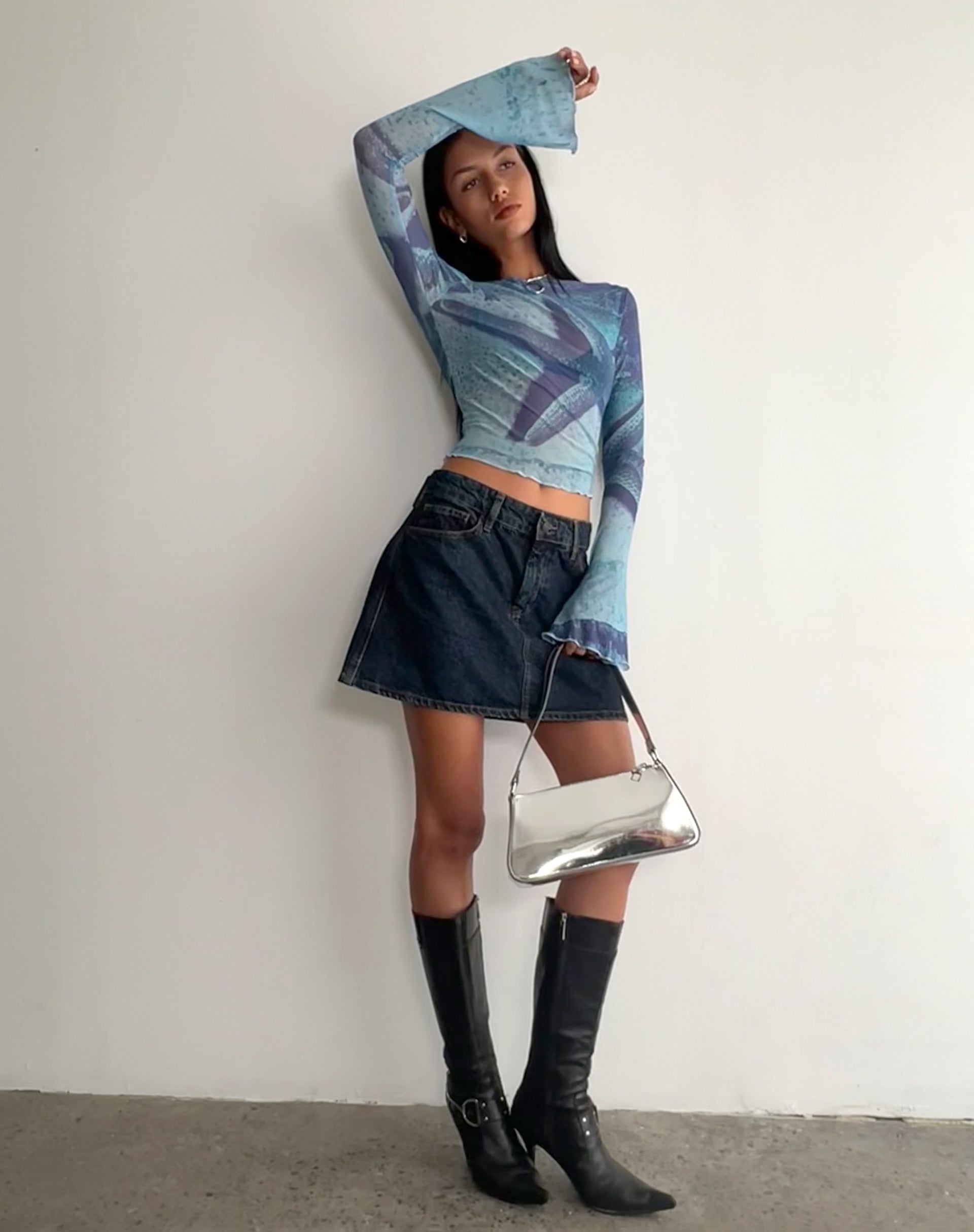 Imagen de Anchi Mesh Long Sleeve Top in Blue Starfish Photoprint
