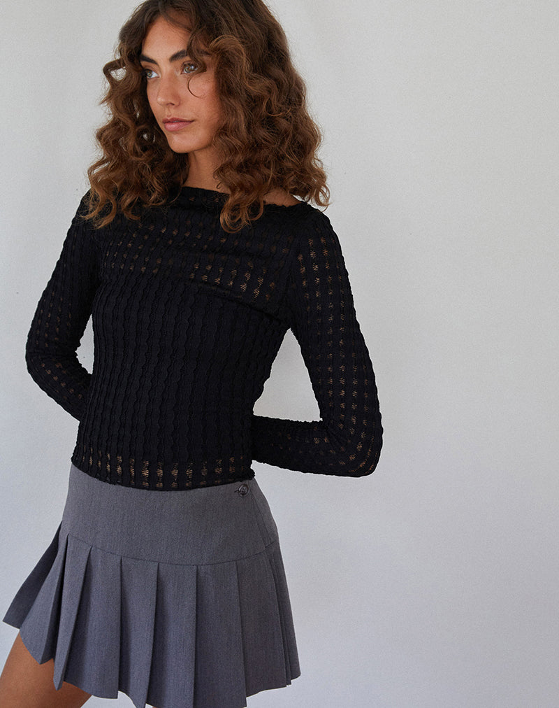 Top Angela de manga larga en negro arrugado