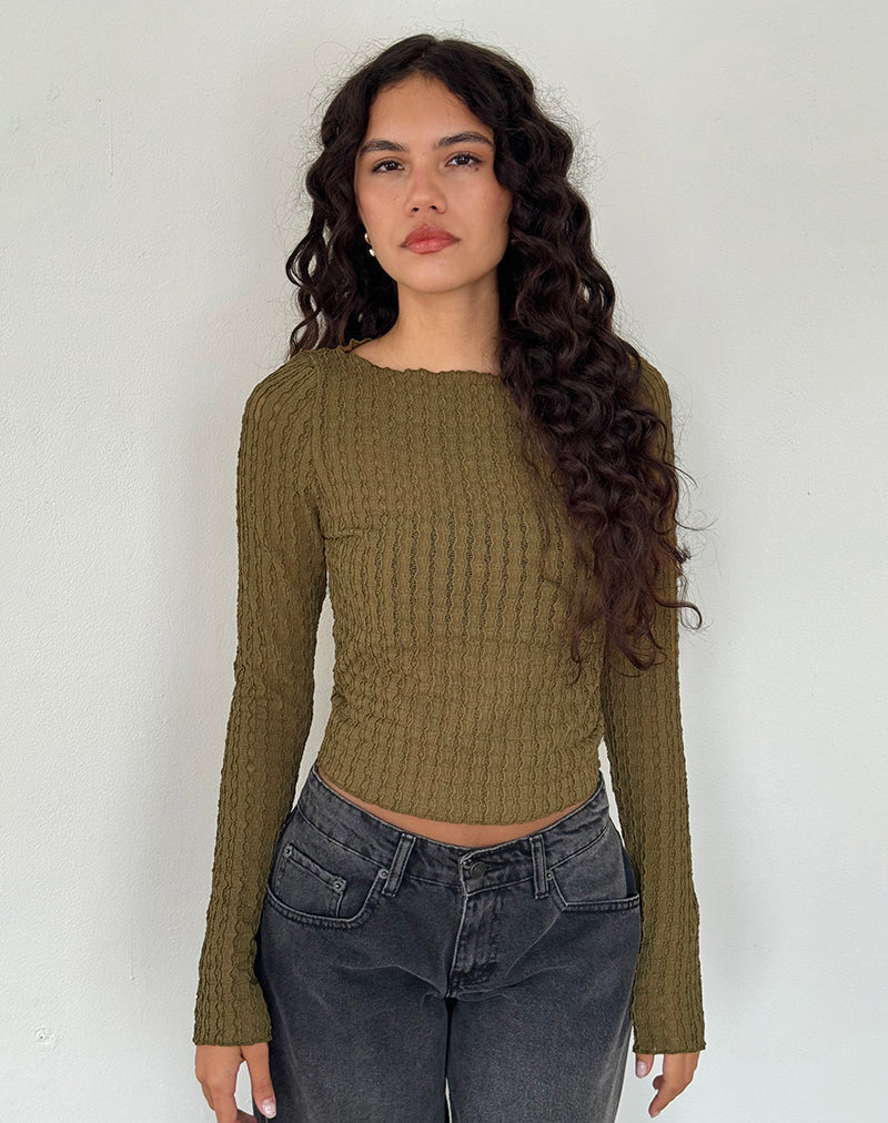 Imagen de Angela Top de manga larga en Crinkle Olive