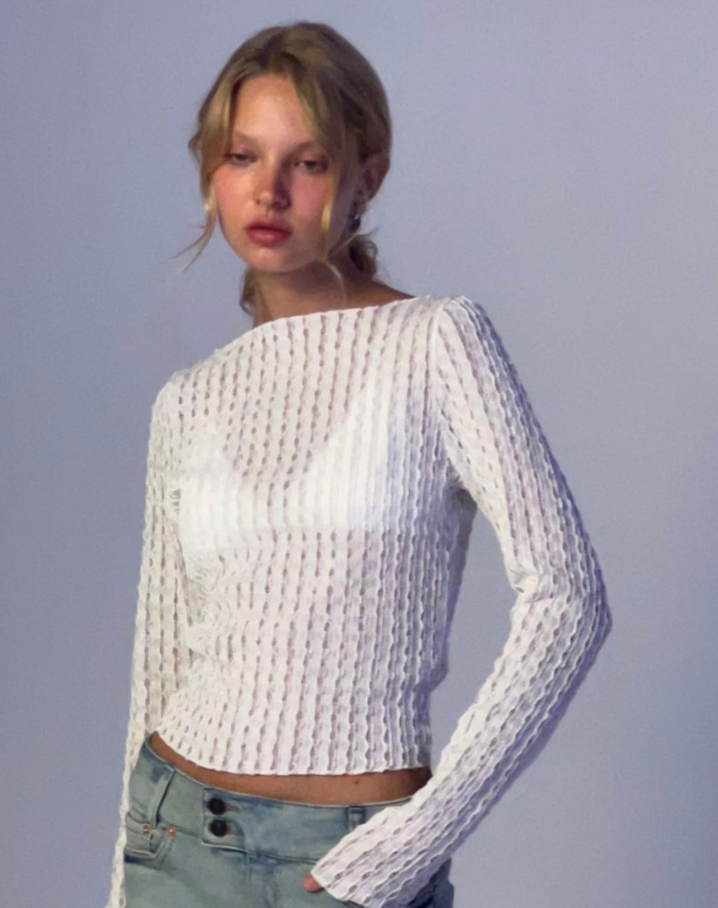 Top de manga larga Angela en blanco arrugado