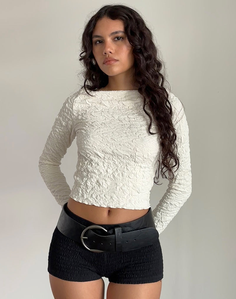 Top de manga larga Angela en Jersey Crema
