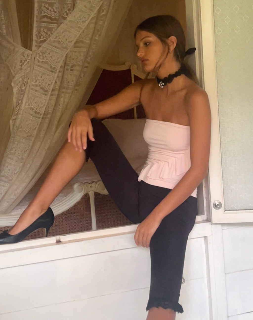 Top Baylin Ruffle Bandeau en rosa bebé