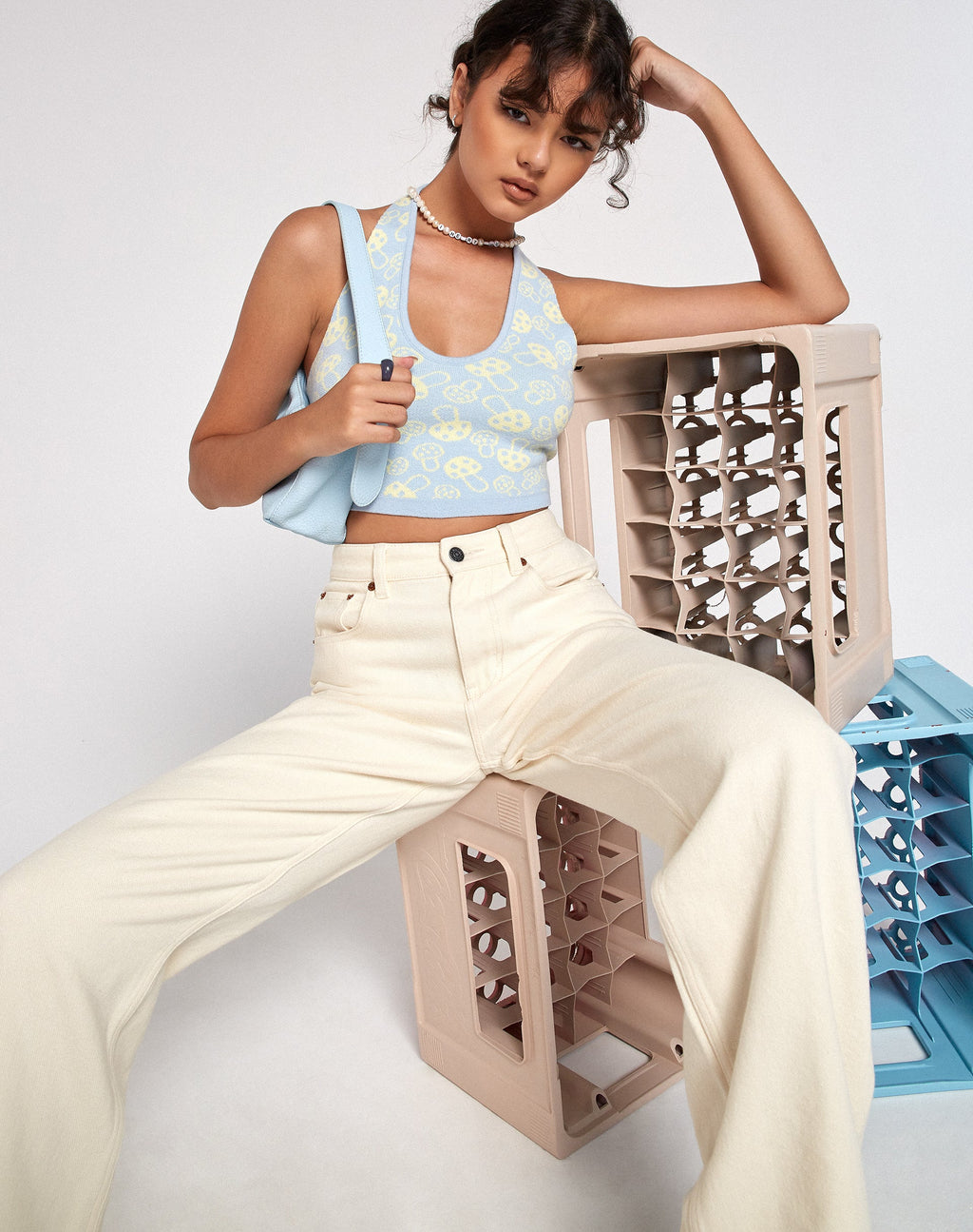 Anura Crop Top Azul Champiñón Amarillo