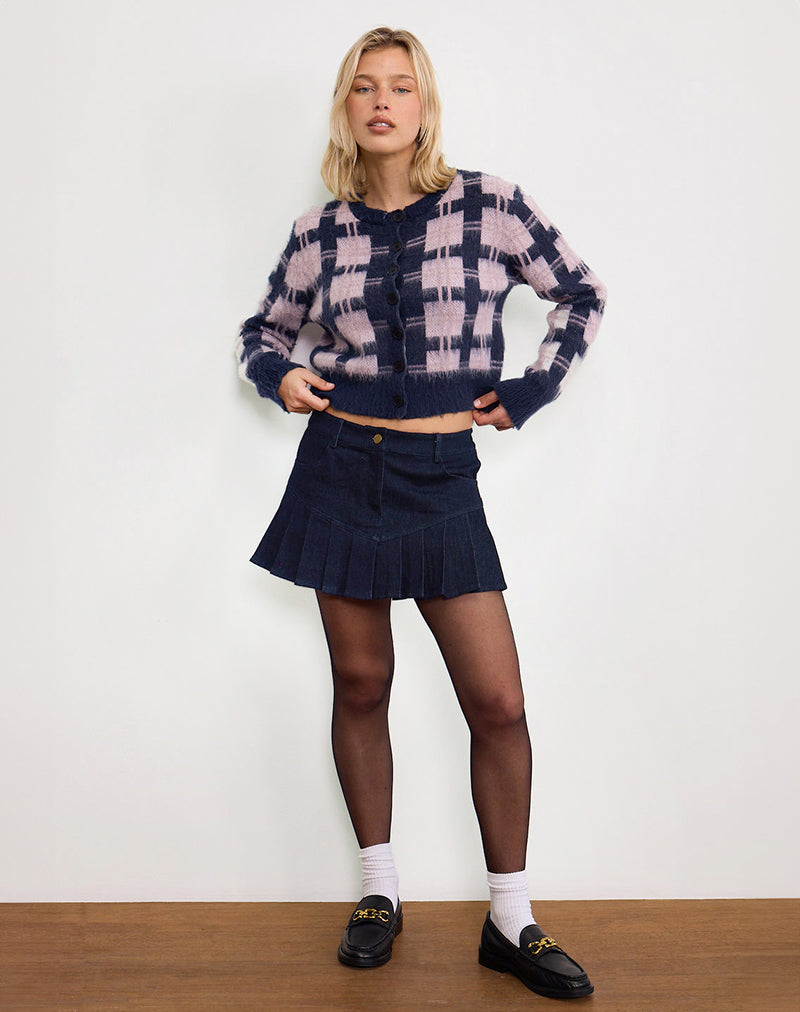 Imagen de Anzio Button Up Cardi In Multi Check Navy and Pink