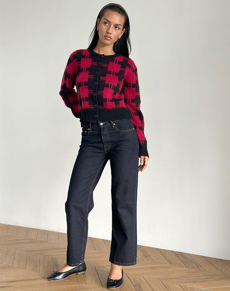 Imagen de Anzio Cardigan en punto de cuadros negros y rojos